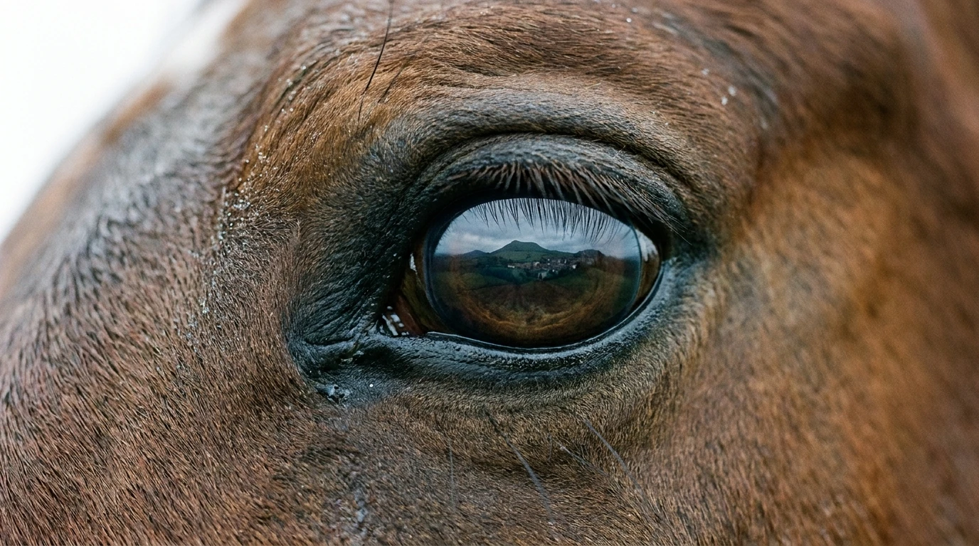 Un regard de cheval au Ferme équestre du Shetyland, Vitrac