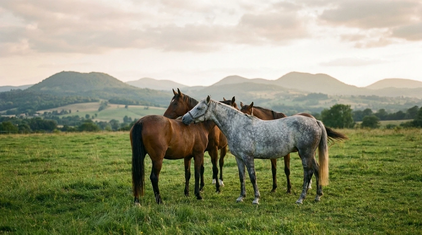 Les chevaux du Ferme équestre du Shetyland en liberté, Puy-de-Dôme